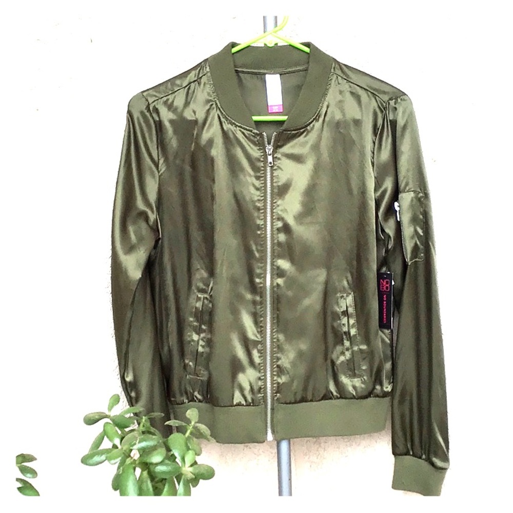 NWT Silky Dark Green Bomber Jacket size S small